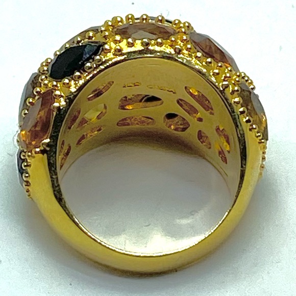 RJG RJ Graziano Topaz & Black Glass Gold Tone Dome Ring Size 10 - Picture 3 of 6